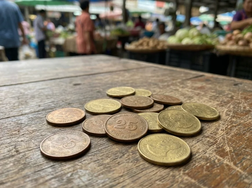 เหรียญสตางค์ไทยแสดงถึงมูลค่าเงินที่ลดลง